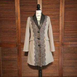 Badgley Mischka Leather Collared Wool Coat